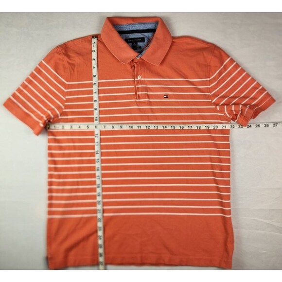 Vintage Tommy Hilfiger Men’s Polo Shirt XL – Orange/White Striped, Short Sleeve - Picture 3 of 8